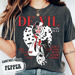 Vintage Cruella De Vil Magazine Cover T-Shirt, Disney 101 Dalmatians Villain Shirt, Magic Kingdom Outfit, Disneyland Girl Trip Matching Tee image 1