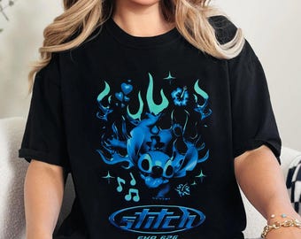 Camiseta vintage de Lilo y Stitch con llamas de neón, camiseta gráfica Disney Stitch 626, camiseta divertida de Stitch, Magic Kingdom, viaje familiar a Disneyland 2026