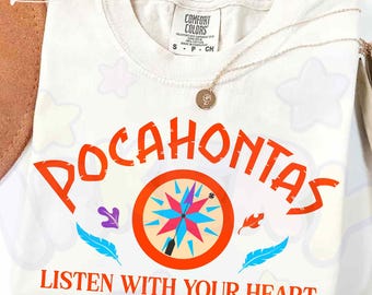 Camiseta retro de Pocahontas, princesa Disney, camiseta "Escucha con el corazón", camiseta de Pocahontas, regalo para ella, viaje de chicas a Disneyworld 2026