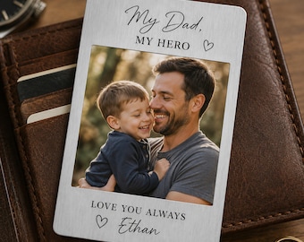 Custom First Christmas Gift 2026 Photo Metal Wallet Card, New Dad Family Christmas Gift, Personalised Photo Wallet Insert Card