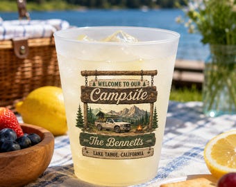 Personalized Camping Party Frosted Plastic Cups, Custom Photo And Name Party Cups, Birthday Camping Cups, Gifts For Campers