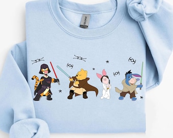 Camiseta vintage de Disney Winnie the Pooh y Star Wars: Pooh, Piglet, Tigger y sus amigos. Que la fuerza te acompañe. Regalo del Día de Star Wars.