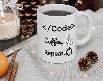 Code, Coffee, Repeat Ceramic Mug 11oz