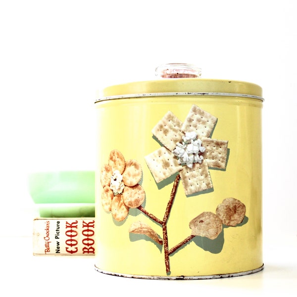 Vintage Krispy Kan Kitchen Canister - Vintage Kitchen Tin - Vintage Snack Tin - Vintage Yellow - Retro Kitchen - Vintage Home Decor