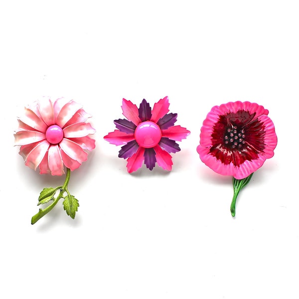Blooming Bright - Vintage Set of 3 Enamel Flower Brooches