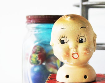 Wide Eyed - Vintage Kewpie Doll Head - Bisque - Children - Doll Parts - Baby - Nursery Decor