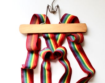 Vintage Rainbow Striped Suspenders - Vintage German - Vintage 80s - Vintage Accessories - Vintage Rainbow