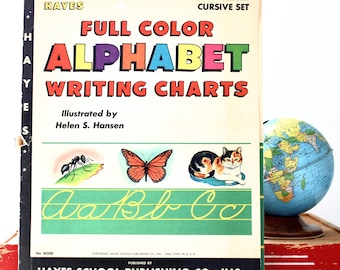 Vintage 1968 Hayes School Publishing Cursive Alphabet Cards and Numbers - Vintage Classroom - Vintage Alphabet - Vintage Flashcards - School