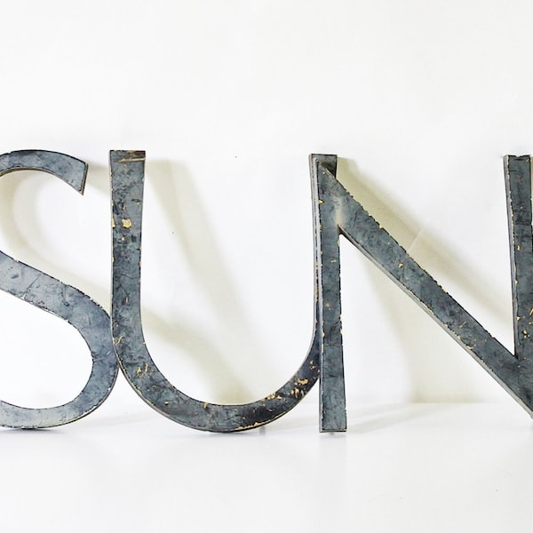 SUN - Vintage Large Marquee Letters - Industrial - Metal - Sign - Summer - Beach - Neutral - Silver - Gray - Home Decor - Studio