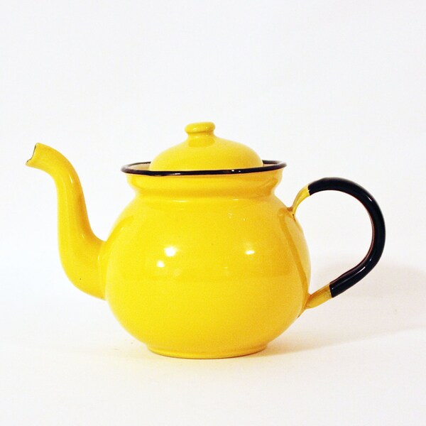 A Cup of Sunshine - Vintage Teapot - Enamel - Yellow - Mid Century - Made in Poland - Spring - Easter - Pastel