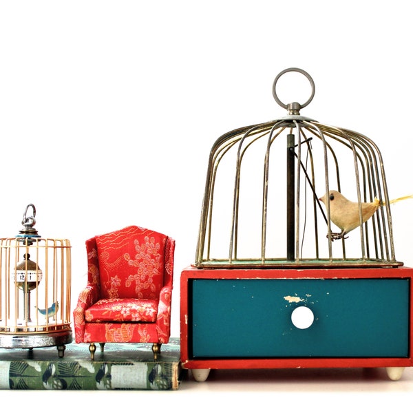Vintage Bird Cage Music Box - Vintage Moving Bird Cage - Vintage Automated Bird - Vintage Musical Bird Box - Vintage Bird Cage - Mid Century