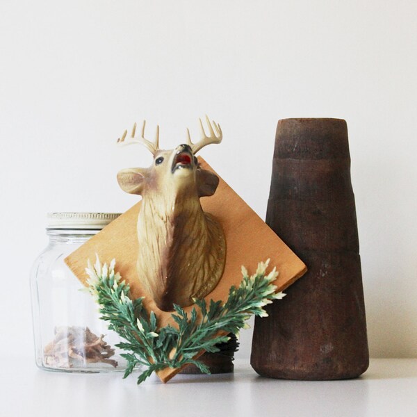 Faux Sure - Vintage Faux Deer Head - Mounted - Home Decor - Woodland - Forest - Autumn - Winter - Holidays - Green - Animal - Wall Hanging