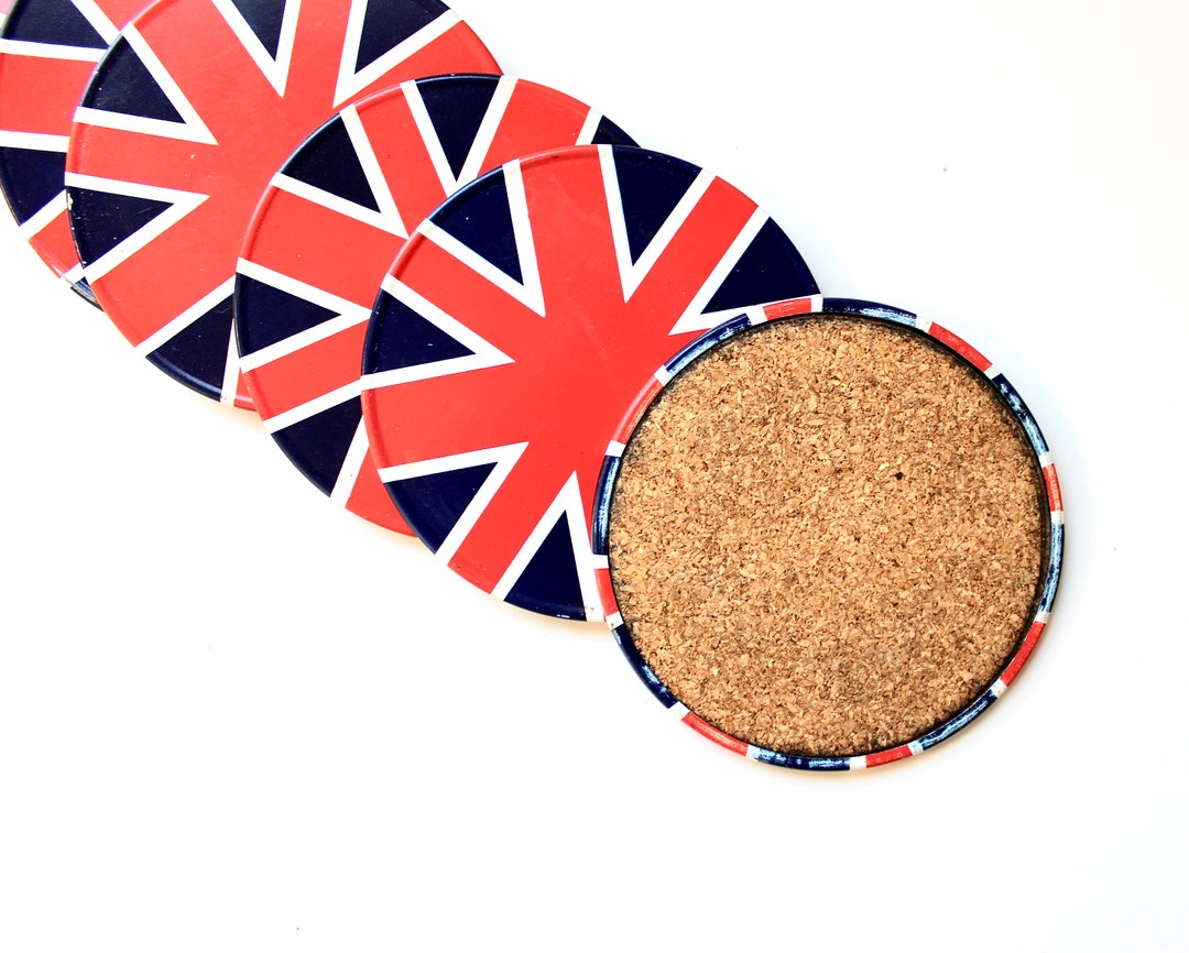 Vintage Union Jack British Tin Bar Coasters Vintage Cork Vintage UK ...