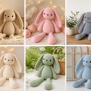 Wzór na szydełko dla królika amigurumi, zabawka króliczek w formacie PDF (wersje angielska, francuska, hiszpańska)