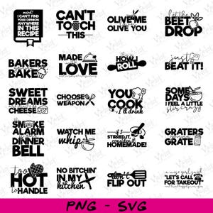 Cooking SVG Bundle, Kitchen Quotes SVG, Funny Chef SVG, Baking Svg Designs, Kitchen Utensils Clipart, Cricut Cut Files, Cooking Png Bundle