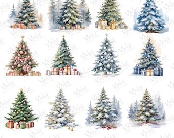 Watercolor Christmas Tree PNG Clipart (Digital Download)