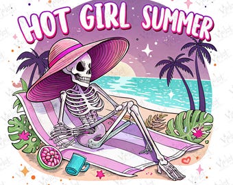 Funny Skeleton Summer Clipart: Retro Beach Vibes PNG (Digital Download