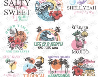 Retro Summer Beach PNG Bundle: Vintage Tropical Clipart (Digital Download)