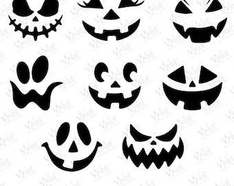 Pumpkin Face SVG Bundle | DIY Jack O Lantern Faces PNG Bundle | Cute ...