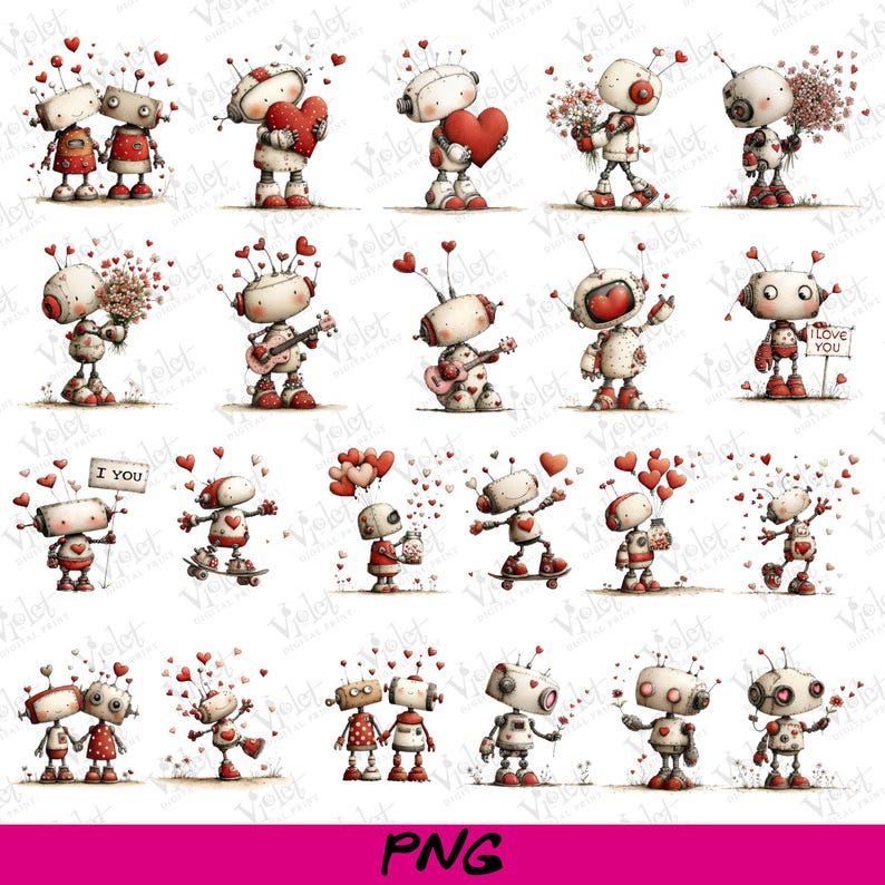 Robot Valentine Clipart PNG | Cute Robot Valentines Day Digital ...