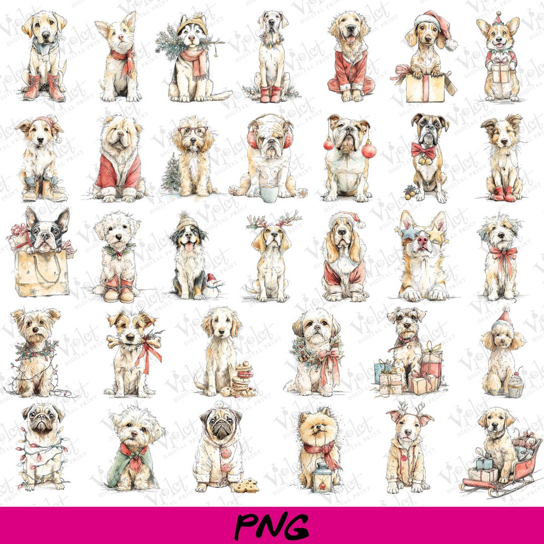 Christmas Dog Clipart Bundle | Whimsical Puppy PNG Set (digital ...
