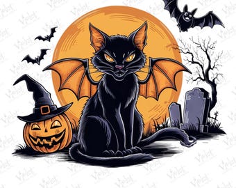 Halloween Black Cat PNG: Spooky Witch Clipart (Digital Download