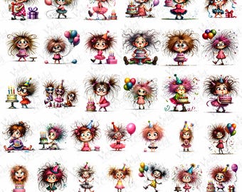 Birthday Girl Clipart Bundle: Watercolor Party Graphics, Commercial Use PNGs (Digital Download)