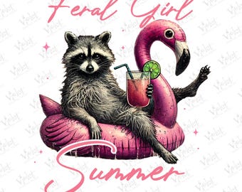 Funny Raccoon PNG: Feral Girl Summer Clipart (Digital Download)