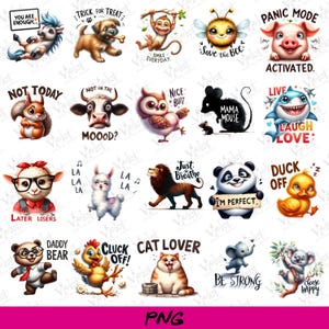 Funny Animal Quotes Clipart Bundle: Sarcastic Pet Sayings (Digital Download