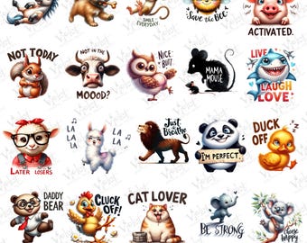 Funny Animal Quotes Clipart Bundle: Sarcastic Pet Sayings (Digital Download