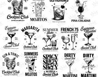 Retro Summer Cocktail PNG Bundle: Tropical Drink Clipart (Digital Download