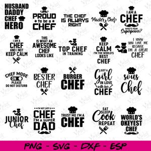 Chef SVG Designs Bundle | Funny Cooking Kitchen SVG | Baking Quotes Cut Files for Cricut & Silhouette | Apron Clipart PNG Sublimation