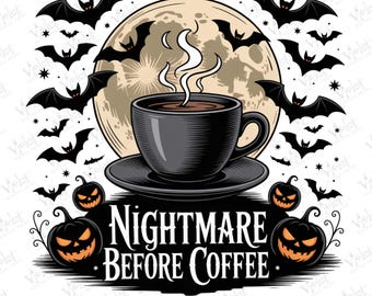 Nightmare Before Coffee, png PNGEgg | Grappig Halloween-sublimatieontwerp | Digitale download van gotische skeletheks