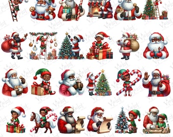 African American Christmas Clipart Bundle | Black Santa PNG (Digital Download)