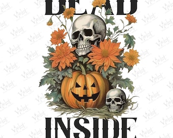 Dead Inside Halloween Design, Skelett Kürbis Clipart (PNG)
