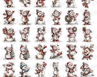 Christmas Snowman Clipart: Whimsical Snowmen Graphics (Digital Download)