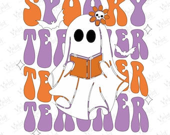 Insegnante fantasma spettrale PNG: design per maglietta di Halloween (download digitale per Cricut e Silhouette)