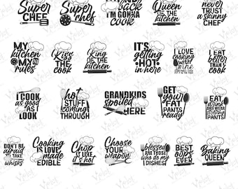 Funny Kitchen Apron SVG Bundle: Cooking Quotes, Chef Sayings (Digital Download