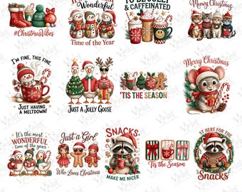 Pacchetto di sublimazione Buon Natale / Pacchetto PNG per le festività / Disegni natalizi retrò (download digitale)