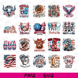 Retro 4th of July PNG: Patriotic USA Flag Clipart (Digital Download