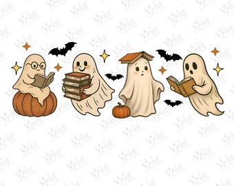 Reading Ghost PNG – Halloween Sublimation Design (Digital Download