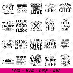Chef SVG Bundle | Funny Cooking Quotes SVG | Kitchen Cricut Cut Files | Baking Apron Designs | Restaurant Chef Clipart for Sublimation
