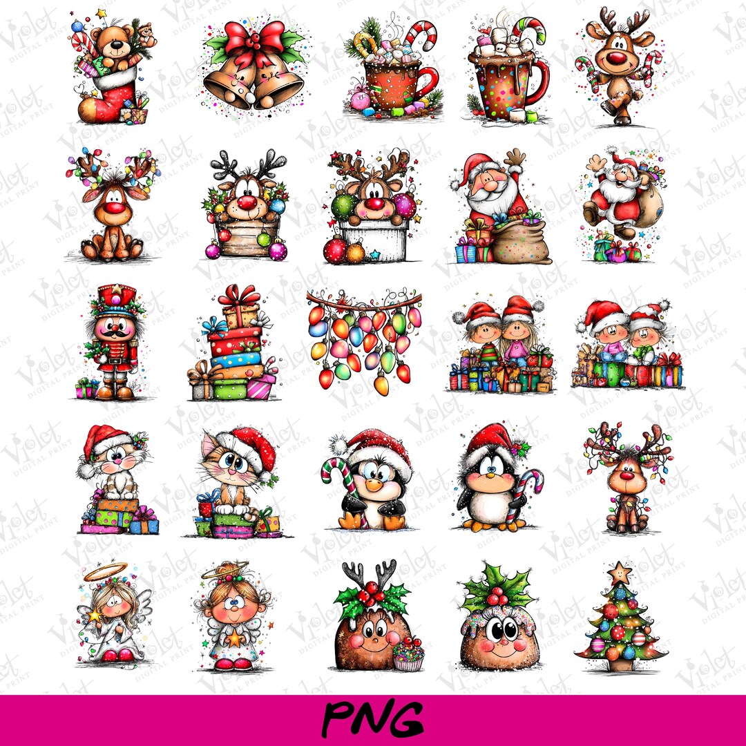 Cute Cartoon Christmas Clipart Bundle | Kawaii Holiday PNG (digital ...