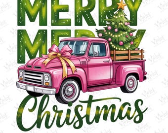 Pink Retro Christmas Truck PNG, Coquette Christmas Tree Clipart, Holiday Sublimation (Digital Download)
