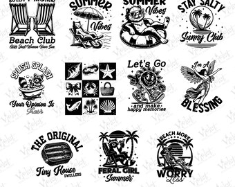 Paquete SVG de verano retro: imágenes prediseñadas con estilo de los 70 y diseños de camisetas (descarga digital)