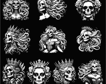 Dark Art Skull Clipart Bundle: Gothic Horror Illustrations (PNG, SVG Digital Download)