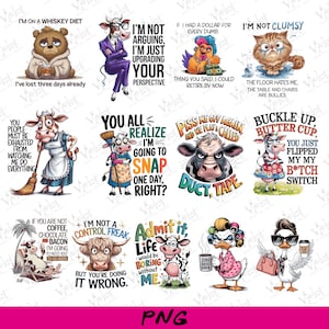 Funny Animal Quotes PNG Bundle: Sublimation Clipart (Digital Download