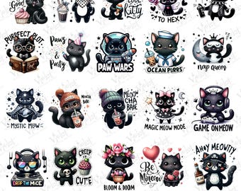 Black Cat Halloween PNG Bundle: Spooky Witchy Clipart (Digital Download)