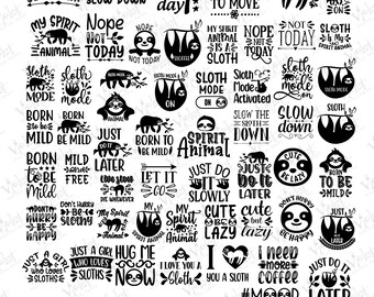 Paquete de imágenes prediseñadas de perezosos divertidos / Diseños PNG de animales (descarga digital)