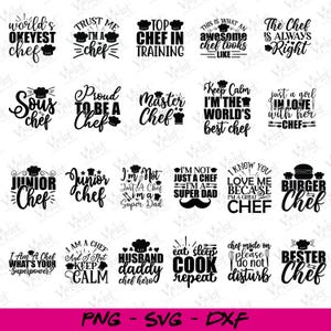 Chef SVG Bundle | Funny Kitchen SVG Designs | Cooking Quote Cut Files | Baking Cricut Clipart | Culinary Sublimation PNG